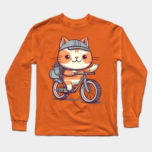 Funny cat rides bicycle Long Sleeve T-Shirt